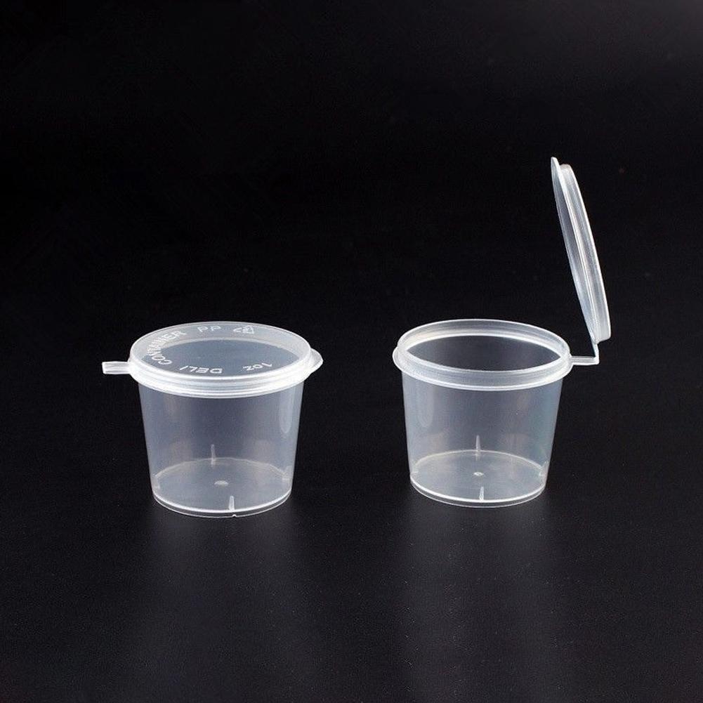 Disposable Plastic Sauce Containers with Lids (100pcs) by HitMyNeed