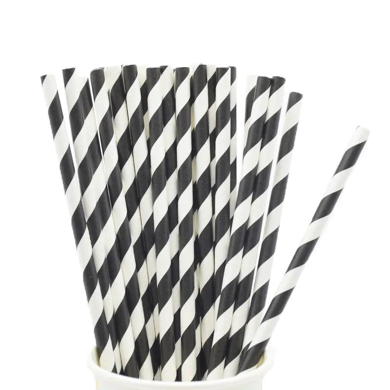 Disposable Striped Paper Straws for Parties black-straws 25pcs by HitMyNeed