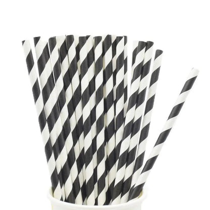 Disposable Striped Paper Straws for Parties black-straws 25pcs by HitMyNeed