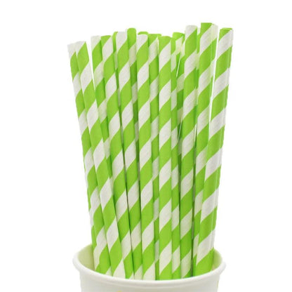 Disposable Striped Paper Straws for Parties green-straws 25pcs by HitMyNeed