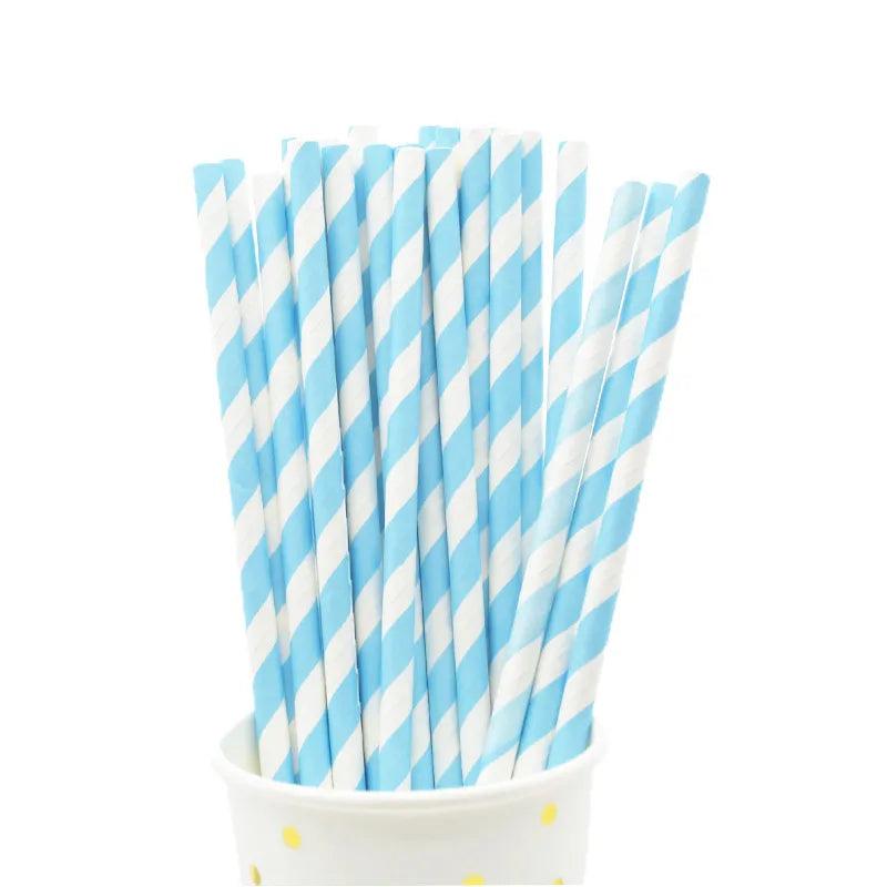 Disposable Striped Paper Straws for Parties light-blue-straws 25pcs by HitMyNeed