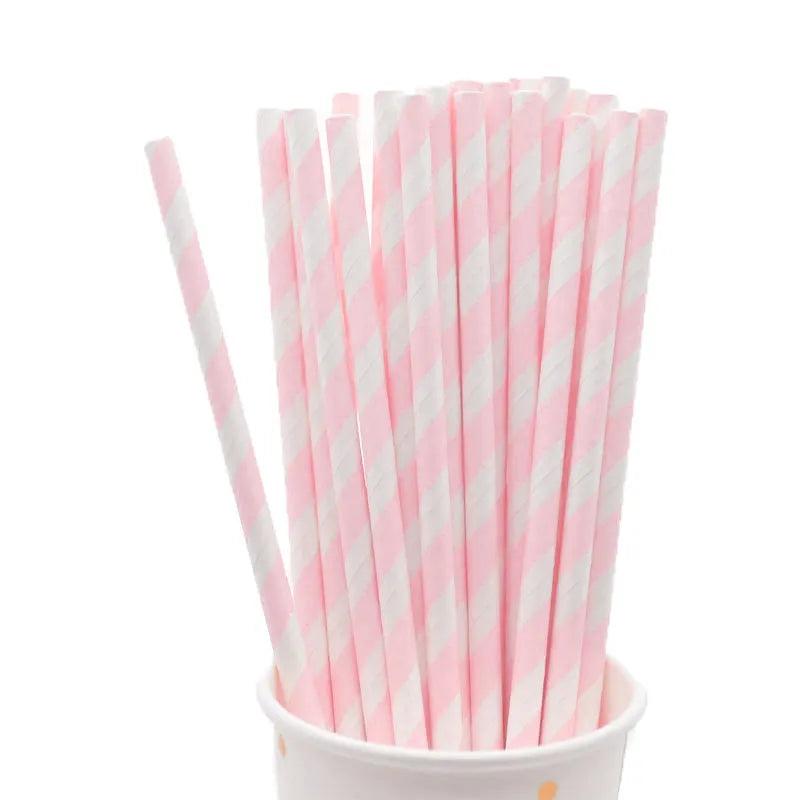 Disposable Striped Paper Straws for Parties light-pink-straws 25pcs by HitMyNeed