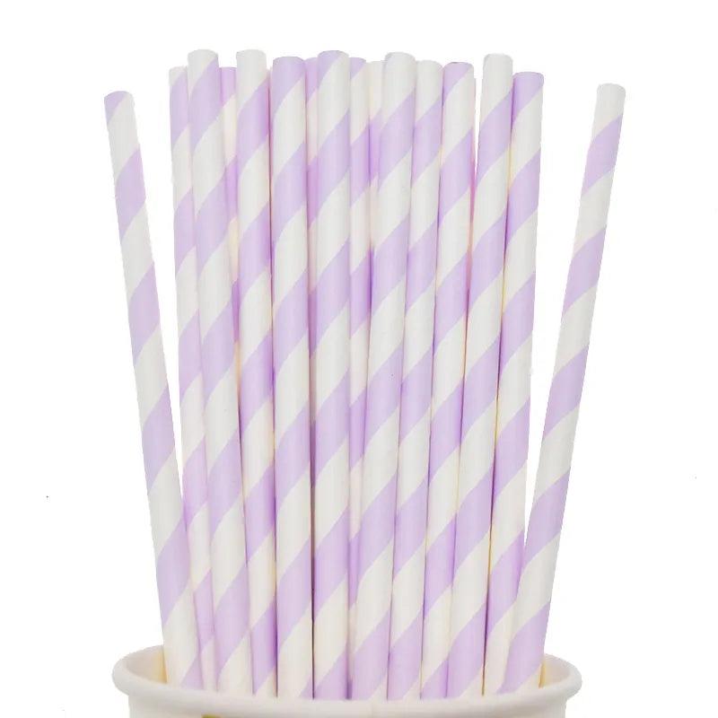 Disposable Striped Paper Straws for Parties light-purple-straws 25pcs by HitMyNeed