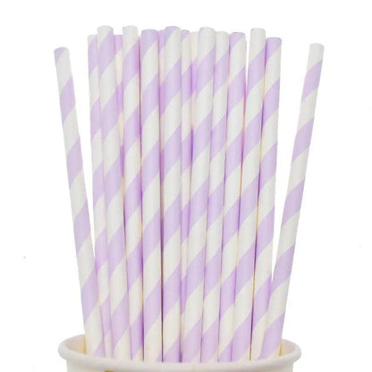 Disposable Striped Paper Straws for Parties light-purple-straws 25pcs by HitMyNeed