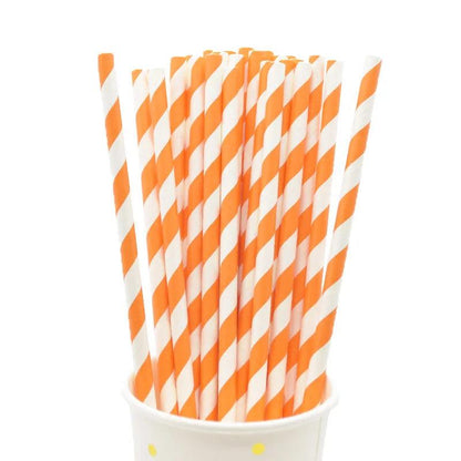 Disposable Striped Paper Straws for Parties orange-straws 25pcs by HitMyNeed