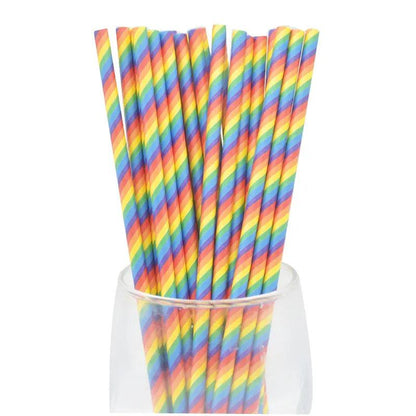 Disposable Striped Paper Straws for Parties rainbow-straws 25pcs by HitMyNeed