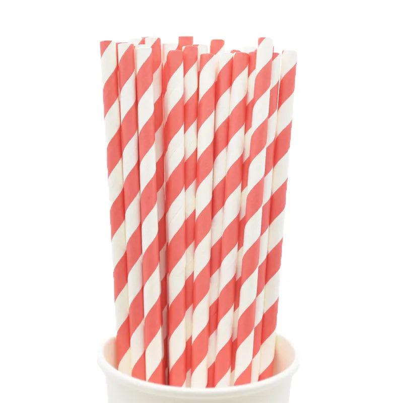Disposable Striped Paper Straws for Parties red-straws 25pcs by HitMyNeed