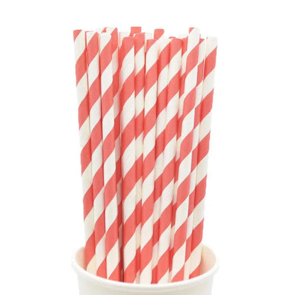 Disposable Striped Paper Straws for Parties red-straws 25pcs by HitMyNeed