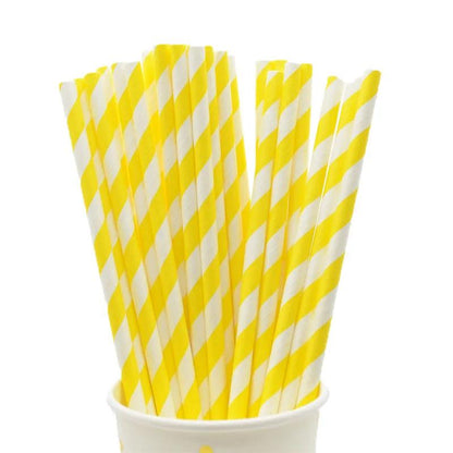 Disposable Striped Paper Straws for Parties yellow-straws 25pcs by HitMyNeed