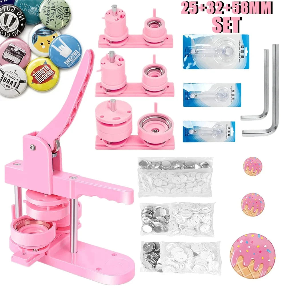 DIY Badge Button Maker Kit with 3 Mould Sizes 25-32-58-pink-set by HitMyNeed