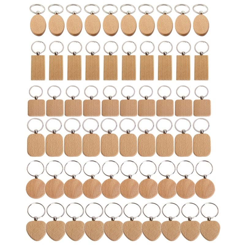 DIY Blank Wooden Keychains Set (60 Pieces) by HitMyNeed