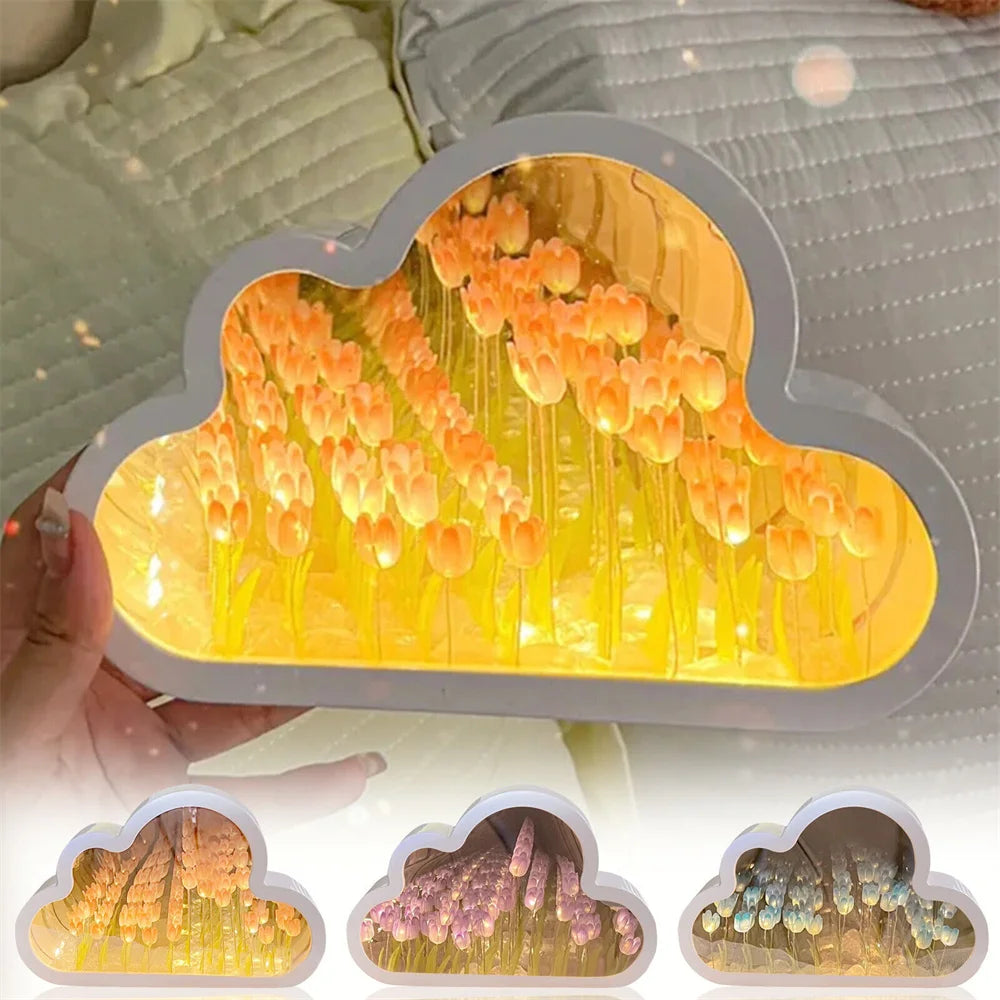 DIY Cloud Tulip LED Mirror Night Light 2-in-1 Decor by HitMyNeed