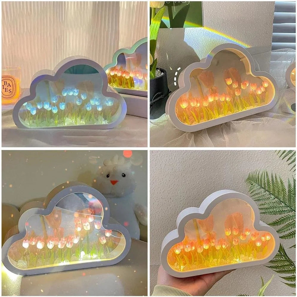 DIY Cloud Tulip LED Mirror Night Light 2-in-1 Decor by HitMyNeed