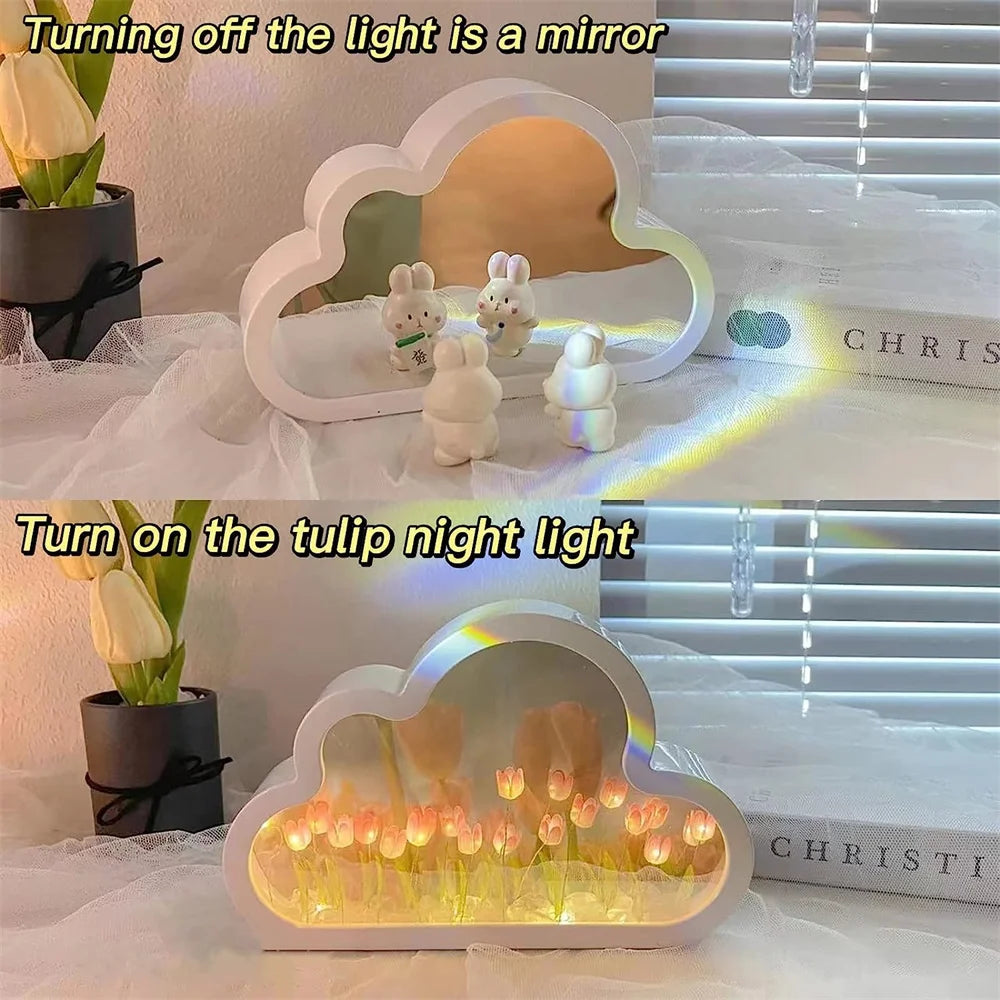 DIY Cloud Tulip LED Mirror Night Light 2-in-1 Decor by HitMyNeed