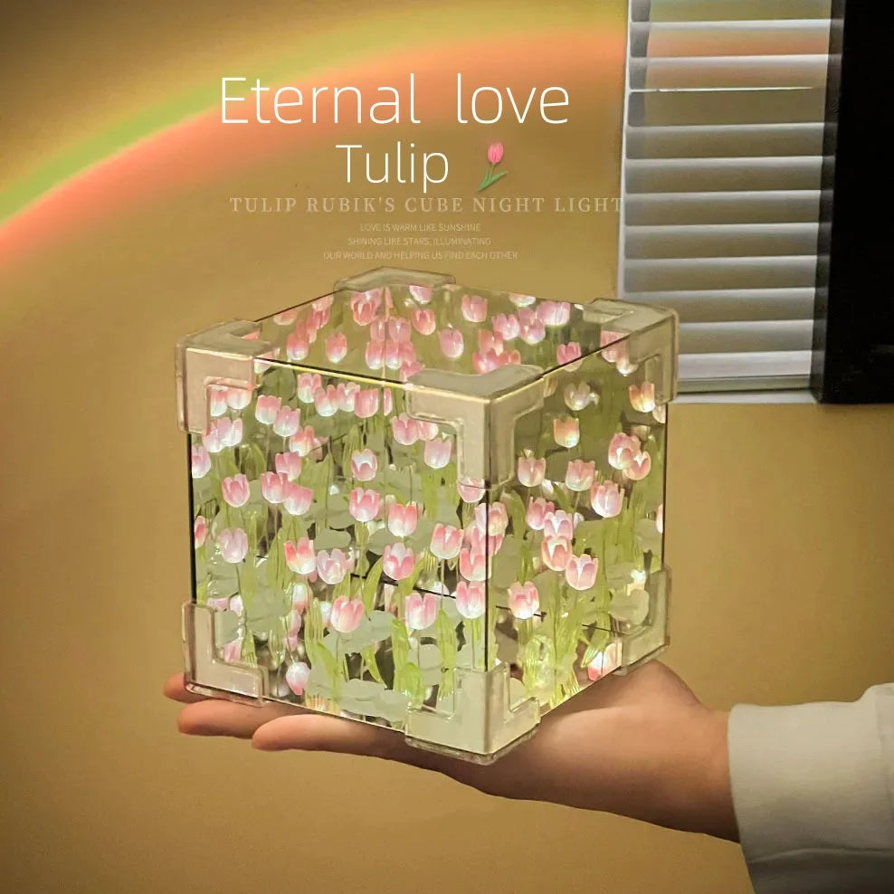 DIY Tulip Mirror Cube Night Light Bedroom Lamp by HitMyNeed