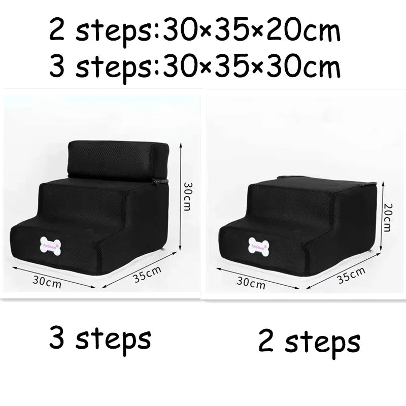 Dog & Cat Stairs with 2 or 3 Steps, Washable Cover black 2-steps by HitMyNeed