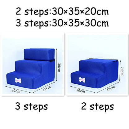 Dog & Cat Stairs with 2 or 3 Steps, Washable Cover blue 2-steps by HitMyNeed
