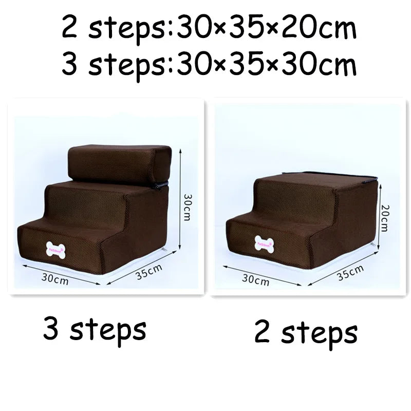 Dog & Cat Stairs with 2 or 3 Steps, Washable Cover coffee 3-steps by HitMyNeed