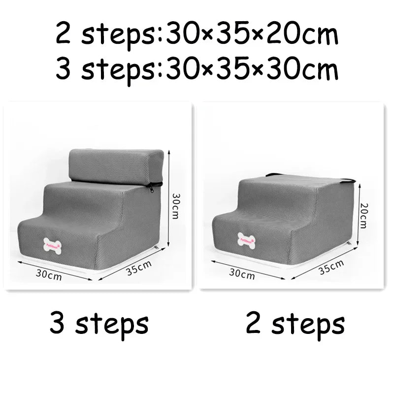 Dog & Cat Stairs with 2 or 3 Steps, Washable Cover gray 3-steps by HitMyNeed