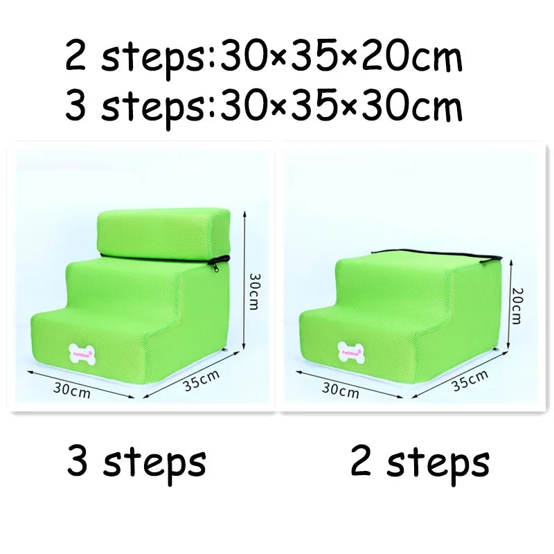 Dog & Cat Stairs with 2 or 3 Steps, Washable Cover green 2-steps by HitMyNeed