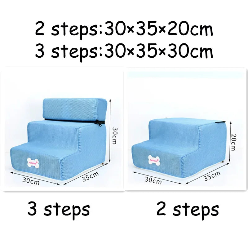 Dog & Cat Stairs with 2 or 3 Steps, Washable Cover light-blue 2-steps by HitMyNeed