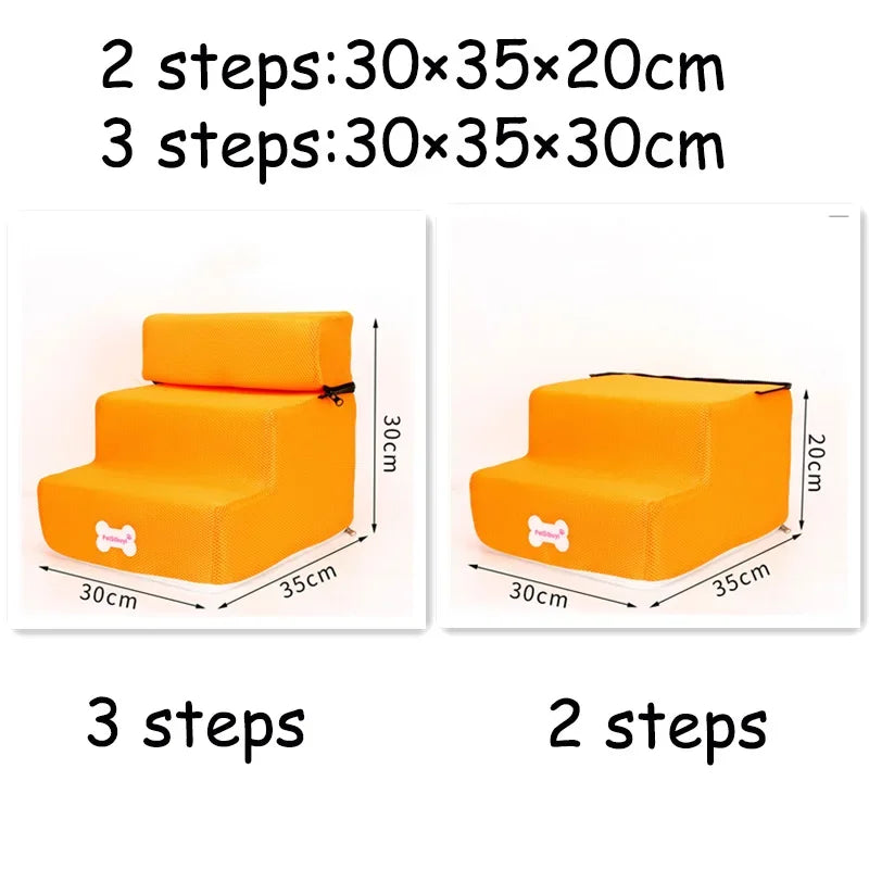 Dog & Cat Stairs with 2 or 3 Steps, Washable Cover orange 3-steps by HitMyNeed