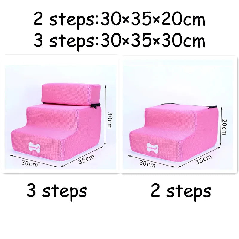 Dog & Cat Stairs with 2 or 3 Steps, Washable Cover pink 2-steps by HitMyNeed