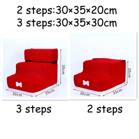 Dog & Cat Stairs with 2 or 3 Steps, Washable Cover red 2-steps by HitMyNeed