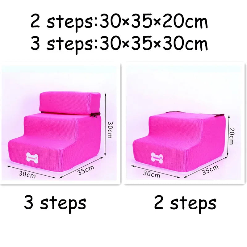 Dog & Cat Stairs with 2 or 3 Steps, Washable Cover rose 2-steps by HitMyNeed