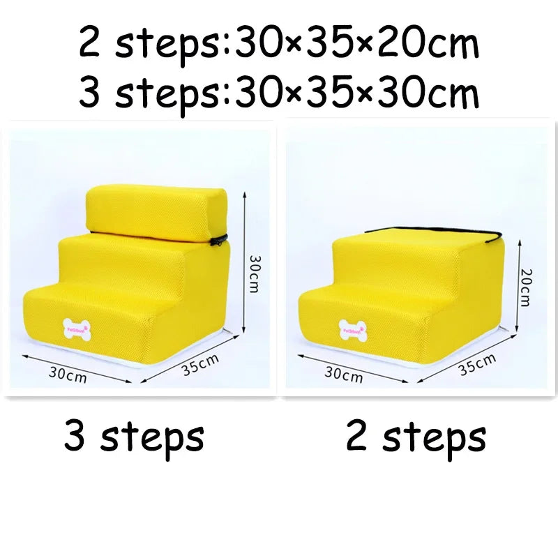 Dog & Cat Stairs with 2 or 3 Steps, Washable Cover yellow 3-steps by HitMyNeed