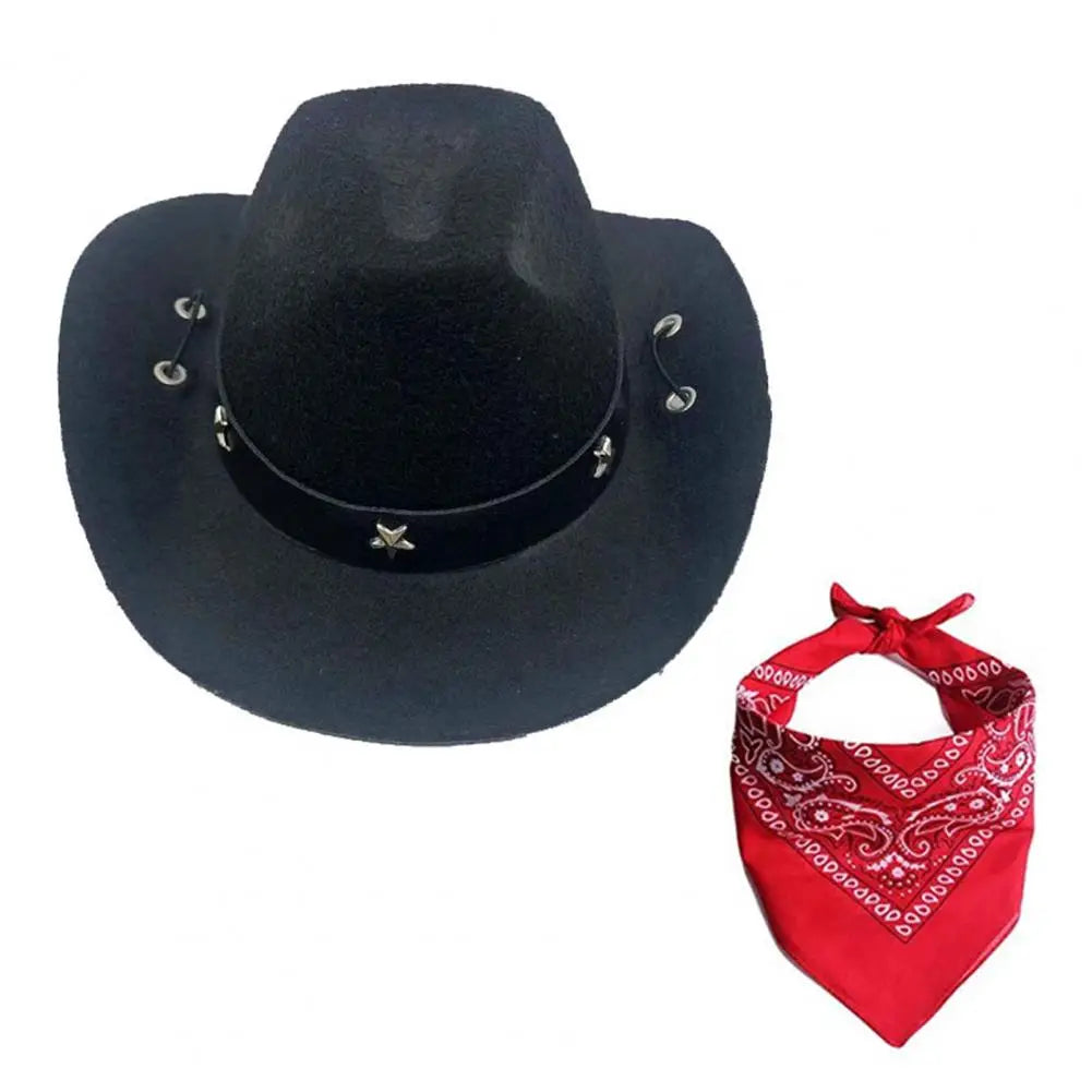 Dog Cowboy Hat and Scarf Set black by HitMyNeed