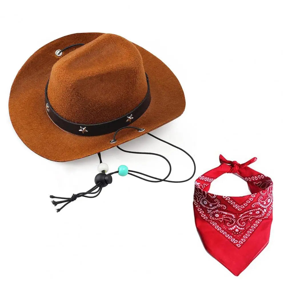 Dog Cowboy Hat and Scarf Set brown by HitMyNeed