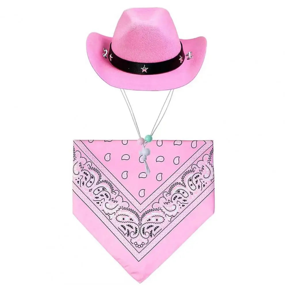 Dog Cowboy Hat and Scarf Set pink by HitMyNeed