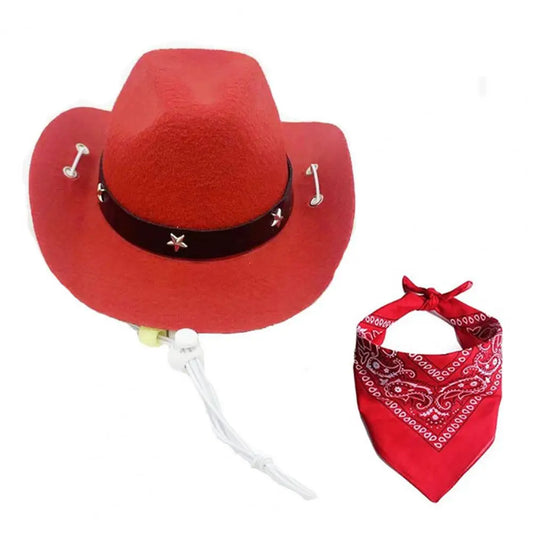 Dog Cowboy Hat and Scarf Set red by HitMyNeed