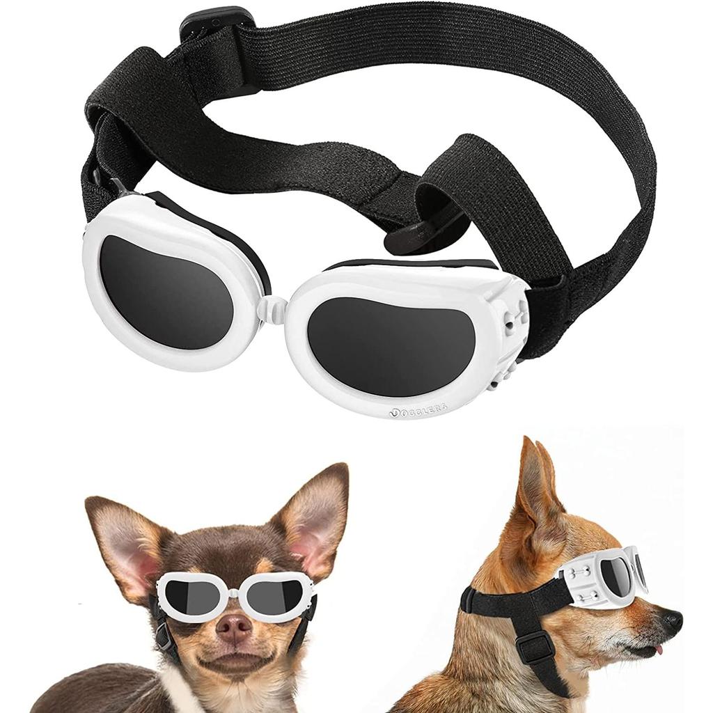 Dog Motorcycle Helmet and Goggles Safety Set glasses-white l by HitMyNeed