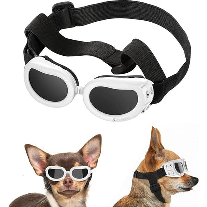 Dog Motorcycle Helmet and Goggles Safety Set glasses-white l by HitMyNeed