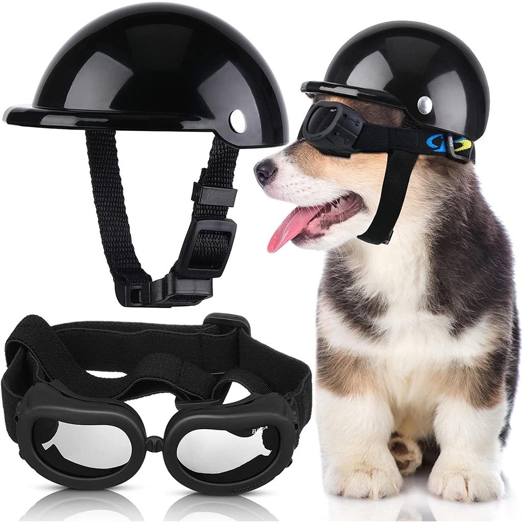Dog Motorcycle Helmet and Goggles Safety Set helmet-and-glasses-b l by HitMyNeed
