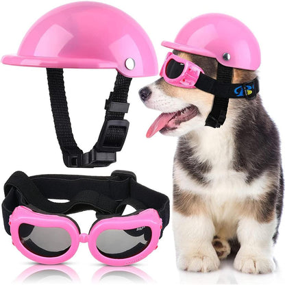 Dog Motorcycle Helmet and Goggles Safety Set helmet-and-glasses-p l by HitMyNeed