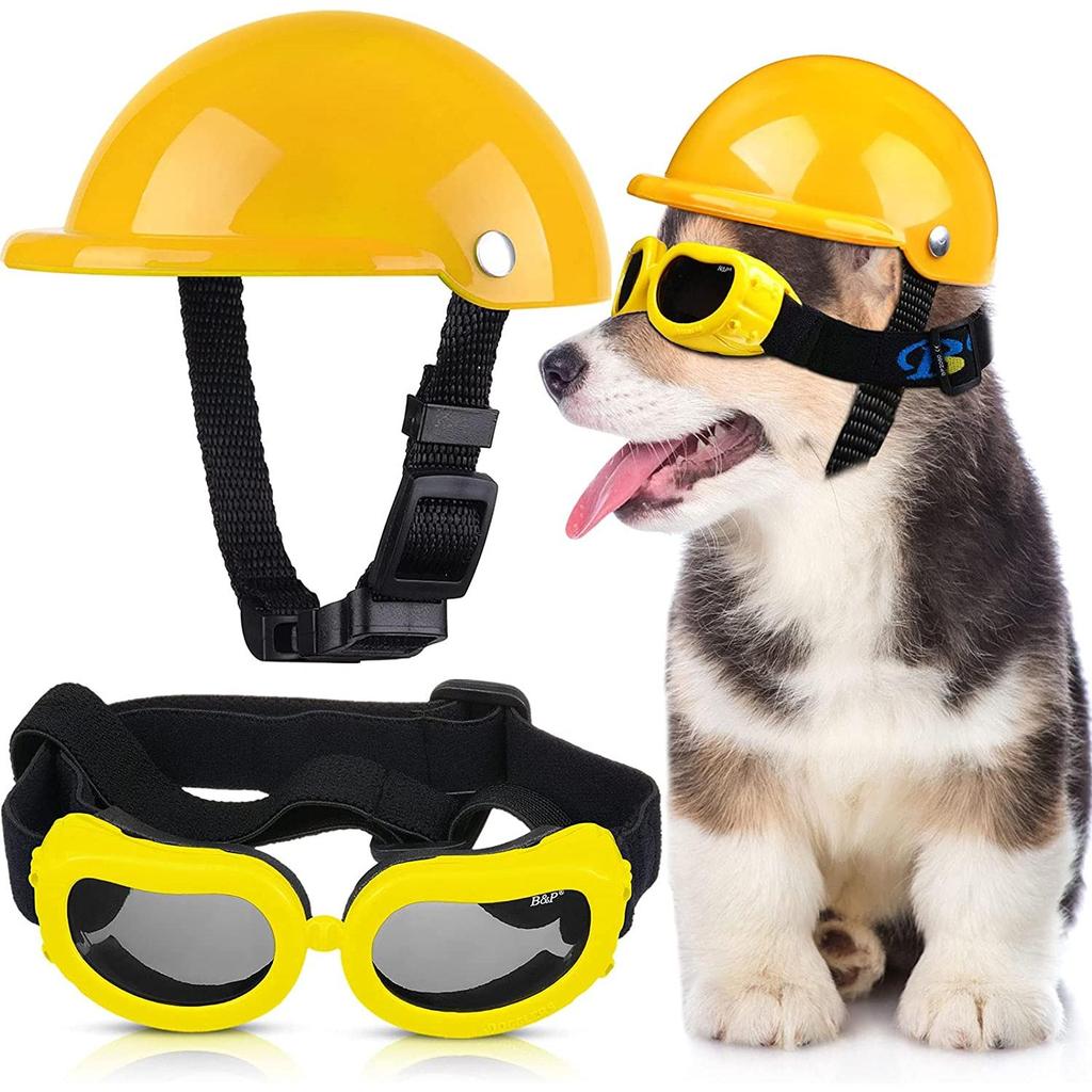 Dog Motorcycle Helmet and Goggles Safety Set helmet-and-glasses-y s by HitMyNeed