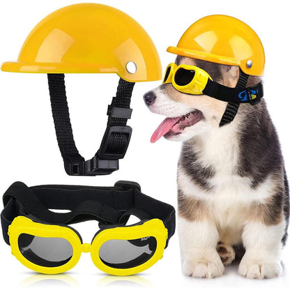 Dog Motorcycle Helmet and Goggles Safety Set helmet-and-glasses-y s by HitMyNeed