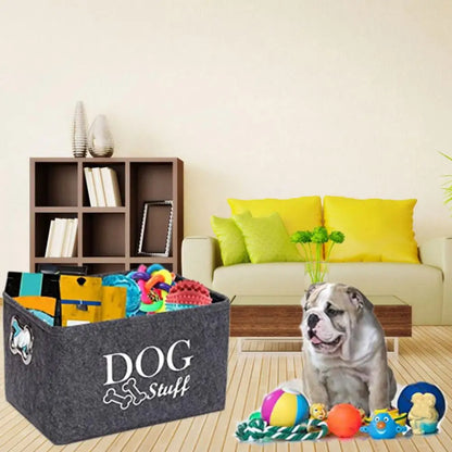 Dog Toy Storage Bin with Handles, Felt Organizer by HitMyNeed