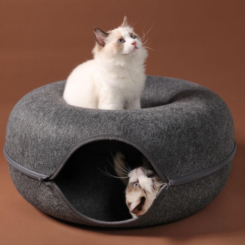 Donut Cat Bed with Tunnel Interactive Cat House by HitMyNeed
