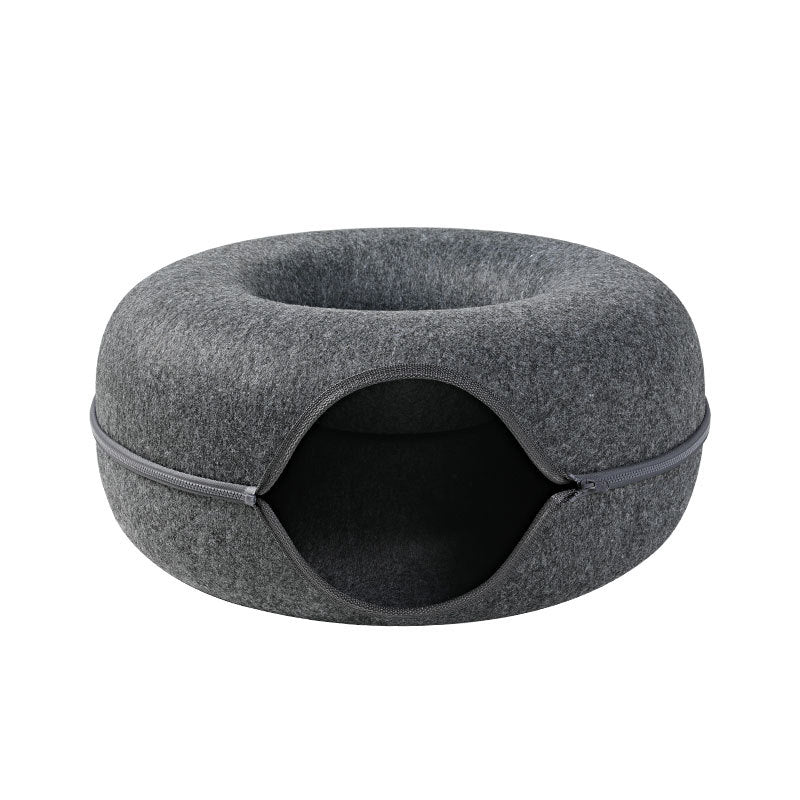 Donut Cat Bed with Tunnel Interactive Cat House dark-grey 50x20cm by HitMyNeed