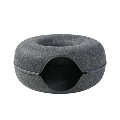 Donut Cat Bed with Tunnel Interactive Cat House dark-grey 50x20cm by HitMyNeed