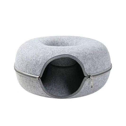 Donut Cat Bed with Tunnel Interactive Cat House grey 50x20cm by HitMyNeed