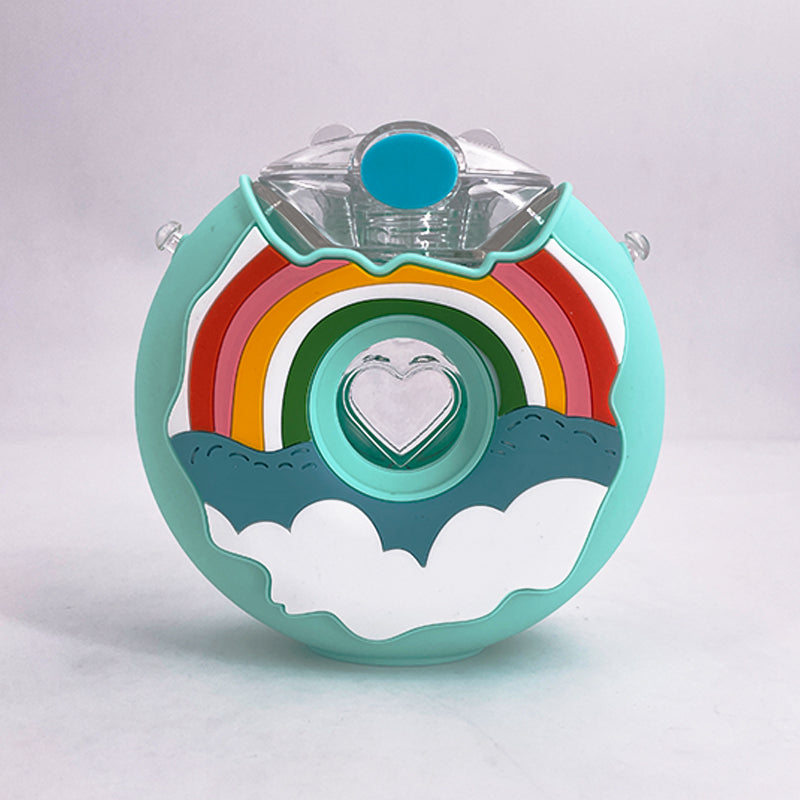 Donut Shaped Sippy Cup Bottle with Straw, 380ml blue-rainbow by HitMyNeed
