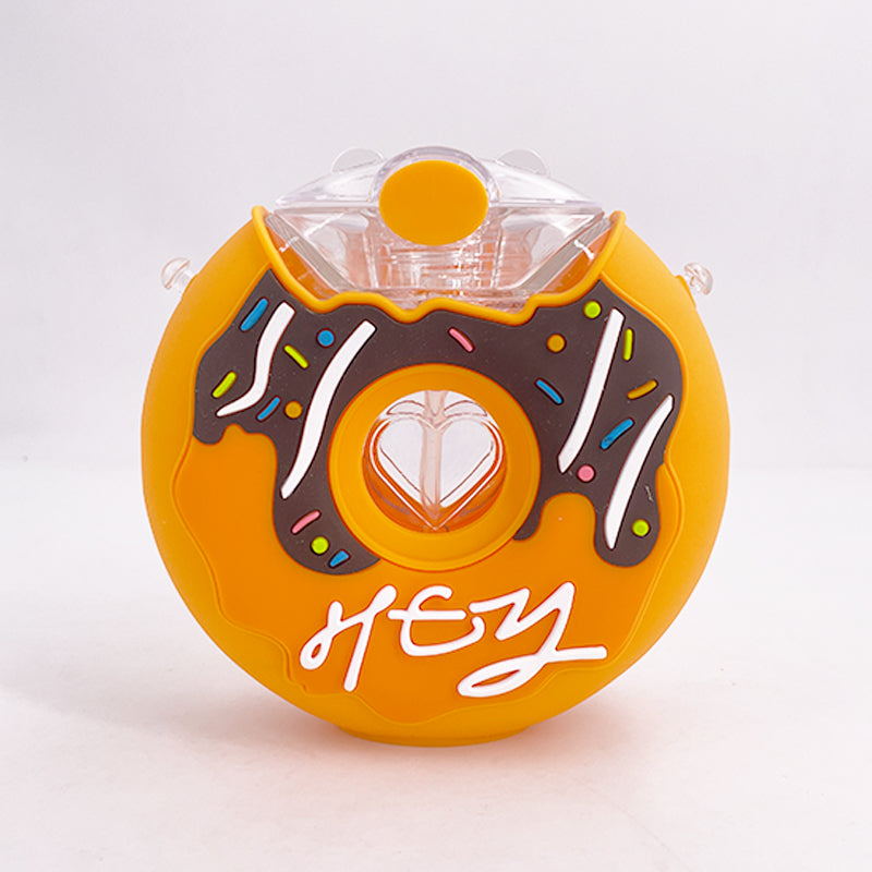 Donut Shaped Sippy Cup Bottle with Straw, 380ml orange by HitMyNeed