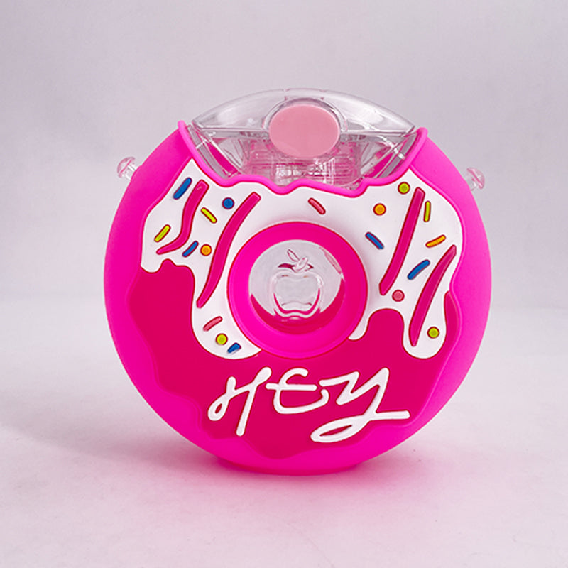 Donut Shaped Sippy Cup Bottle with Straw, 380ml pink by HitMyNeed