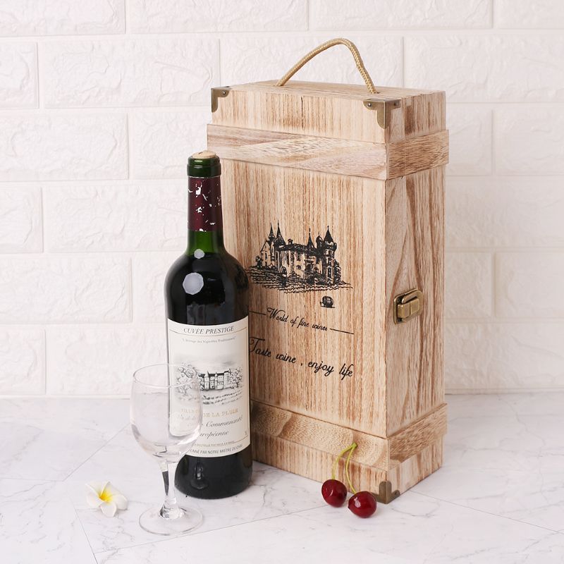 Double-Bottle Wooden Wine Carrier with Handle by HitMyNeed