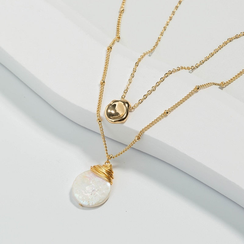 Double Chain Necklace with Geometric Pendants by HitMyNeed